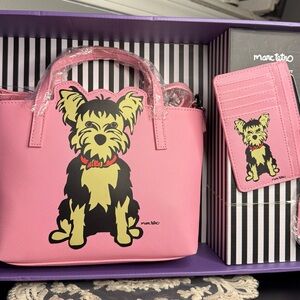Marc Tetro Yorkie Pink Mini Tote With Matching Card Case Wristlet NEW in Box